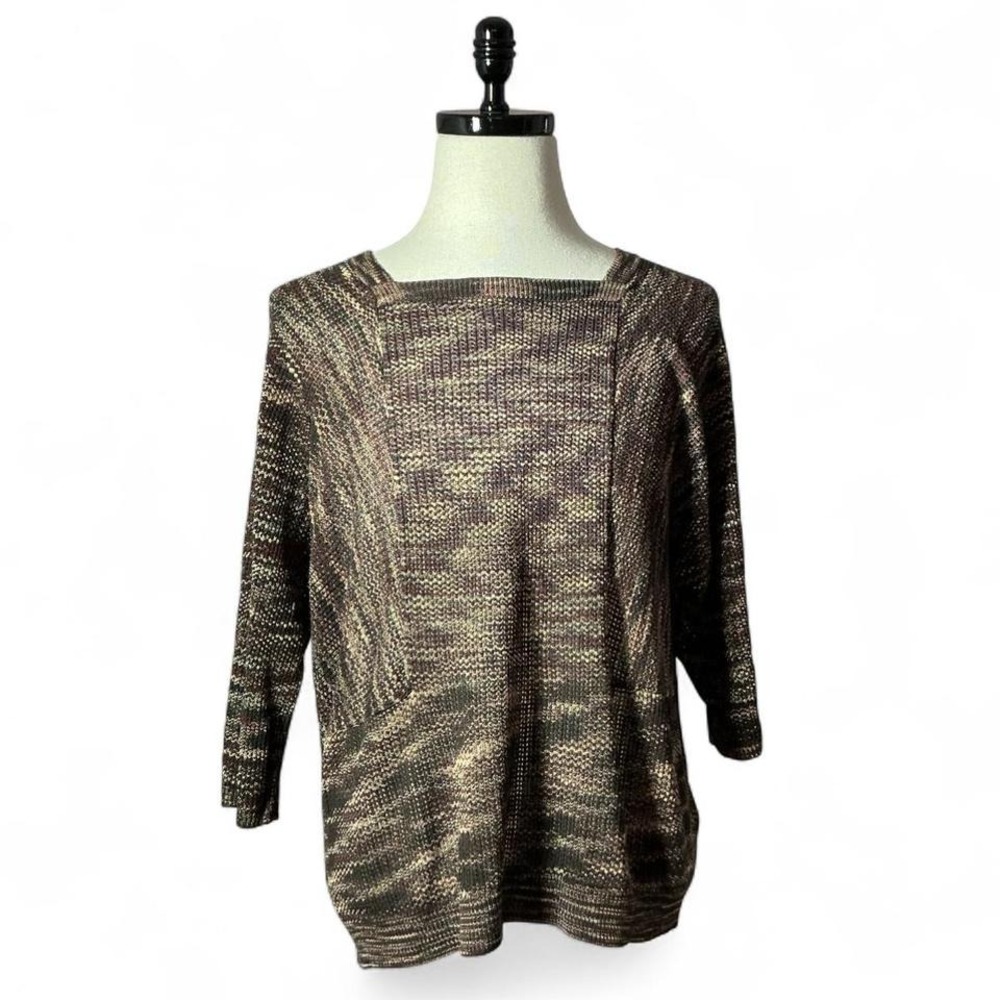 EST 1946 Women's XL Multi Color Striped Square Neck 3/4 Sleeve Knit‎ Sweater